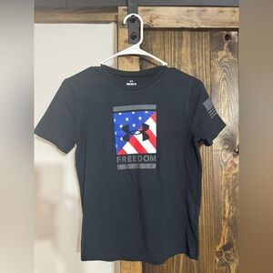 Under Armour Black Tee with Red, White & Blue Freedom Graphic